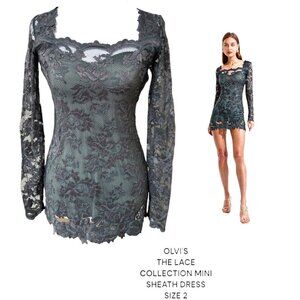 OLVI'S THE LACE COLLECTION LONG SLEEVE GRAY LACE MINI BODY CON DRESS US 2-4